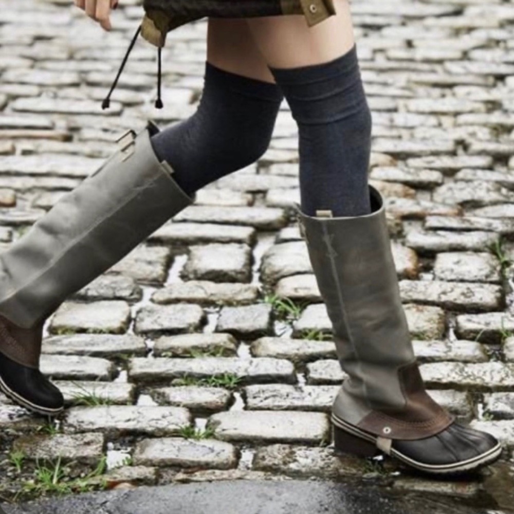 RARE Sorel‎ Slimpack Tall Leather Riding Boots Winter Duck Boots, Shale (US 8)